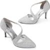 imageTrary Heels for Women Dress Closed Pointed Toe Stilettos High Heels Comfortable DOrsay Pumps with Elastic Straps Sexy Slip On Shoes for Work Office Wedding PartyGlitter Silver