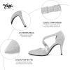 imageTrary Heels for Women Dress Closed Pointed Toe Stilettos High Heels Comfortable DOrsay Pumps with Elastic Straps Sexy Slip On Shoes for Work Office Wedding PartyGlitter Silver