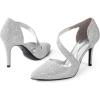imageTrary Heels for Women Dress Closed Pointed Toe Stilettos High Heels Comfortable DOrsay Pumps with Elastic Straps Sexy Slip On Shoes for Work Office Wedding PartyGlitter Silver