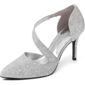 imageTrary Heels for Women Dress Closed Pointed Toe Stilettos High Heels Comfortable DOrsay Pumps with Elastic Straps Sexy Slip On Shoes for Work Office Wedding PartyGlitter Silver