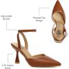 imageTrary Heels Women Pumps Closed Toe Ankle Strap Pointed Toe Heeled Sandals for Women Stiletto Wedding Dress ShoesBrown Pu