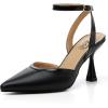 imageTrary Heels Women Pumps Closed Toe Ankle Strap Pointed Toe Heeled Sandals for Women Stiletto Wedding Dress ShoesBlack Pu