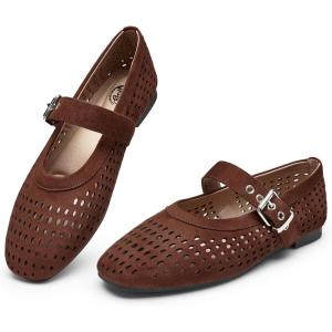 imageTrary Mary Jane Shoes Women Mary Jane Flats for Women Ballet Flats Shoes Round Toe Mary Jane Flats Shoes Dressy ComfortableAdark Brown