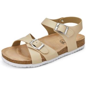 image:imageTrary Girls Sandals Open Toe Casual Summer Shoes with Cork Footbed Comfortable Flat Sandals for Little KidsNudea