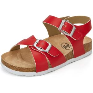 image:imageTrary Girls Sandals Open Toe Casual Summer Shoes with Cork Footbed Comfortable Flat Sandals for Little KidsRed