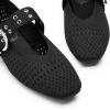 image:imageTrary Knit Flats for Women Square Toe Ballet Flats with Buckle Straps Mary Jane Shoes Women Comfortable Casual Dress Shoes for Work Daily WearKnitblack