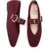 image:imageTrary Knit Flats for Women Square Toe Ballet Flats with Buckle Straps Mary Jane Shoes Women Comfortable Casual Dress Shoes for Work Daily WearKnitburgundy