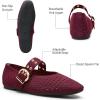image:imageTrary Knit Flats for Women Square Toe Ballet Flats with Buckle Straps Mary Jane Shoes Women Comfortable Casual Dress Shoes for Work Daily WearKnitburgundy