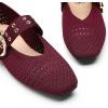 image:imageTrary Knit Flats for Women Square Toe Ballet Flats with Buckle Straps Mary Jane Shoes Women Comfortable Casual Dress Shoes for Work Daily WearKnitburgundy