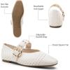 image:imageTrary Knit Flats for Women Square Toe Ballet Flats with Buckle Straps Mary Jane Shoes Women Comfortable Casual Dress Shoes for Work Daily WearOffwhite