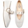 image:imageTrary Knit Flats for Women Square Toe Ballet Flats with Buckle Straps Mary Jane Shoes Women Comfortable Casual Dress Shoes for Work Daily WearOffwhite