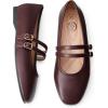 image:imageTrary Mary Jane Shoes Women Square Toe Flats for Women Dressy Ballet Flat Mary Jane Flats with Buckle Strap Comfortable Slip On Casual ShoesBurgundy