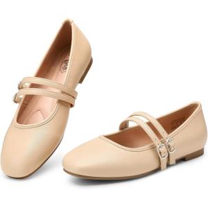 image:imageTrary Mary Jane Shoes Women Square Toe Flats for Women Dressy Ballet Flat Mary Jane Flats with Buckle Strap Comfortable Slip On Casual ShoesNude