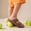 image:imageTrary Kids Sandals Boys Girls Double Buckle Slides Memory Foam Cork Footbed NonSlip Slides for Kids Non Slip Summer Beach Slippers for Toddler Little Big KidKhaki