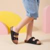 image:imageTrary Kids Sandals Boys Girls Double Buckle Slides Memory Foam Cork Footbed NonSlip Slides for Kids Non Slip Summer Beach Slippers for Toddler Little Big KidBlack