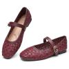 image:imageTrary Mary Jane Shoes Women Hollow Flats for Women Ballet Flats Shoes Round Toe Mary Jane Flats Ankle Strap Spring Summer Shoes Dressy ComfortableBurgundy