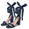image:imageTrary Pink Purple Nude Red Black Heels for Women Lace Up Chunky Heels for Women Strappy Heels for Women Sandals High Platform Stripper Heels Comfortable Wide Width Tie Up Heels 3 Inch Open ToeNavy Blue