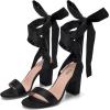image:imageTrary Pink Purple Nude Red Black Heels for Women Lace Up Chunky Heels for Women Strappy Heels for Women Sandals High Platform Stripper Heels Comfortable Wide Width Tie Up Heels 3 Inch Open ToeSilk Black