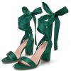 image:imageTrary Pink Purple Nude Red Black Heels for Women Lace Up Chunky Heels for Women Strappy Heels for Women Sandals High Platform Stripper Heels Comfortable Wide Width Tie Up Heels 3 Inch Open ToeGreen