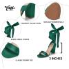 image:imageTrary Pink Purple Nude Red Black Heels for Women Lace Up Chunky Heels for Women Strappy Heels for Women Sandals High Platform Stripper Heels Comfortable Wide Width Tie Up Heels 3 Inch Open ToeGreen
