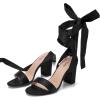 image:imageTrary Pink Purple Nude Red Black Heels for Women Lace Up Chunky Heels for Women Strappy Heels for Women Sandals High Platform Stripper Heels Comfortable Wide Width Tie Up Heels 3 Inch Open ToeSilk Black