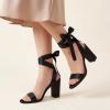 image:imageTrary Pink Purple Nude Red Black Heels for Women Lace Up Chunky Heels for Women Strappy Heels for Women Sandals High Platform Stripper Heels Comfortable Wide Width Tie Up Heels 3 Inch Open ToeSilk Black