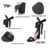 image:imageTrary Pink Purple Nude Red Black Heels for Women Lace Up Chunky Heels for Women Strappy Heels for Women Sandals High Platform Stripper Heels Comfortable Wide Width Tie Up Heels 3 Inch Open ToeSilk Black