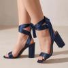 image:imageTrary Pink Purple Nude Red Black Heels for Women Lace Up Chunky Heels for Women Strappy Heels for Women Sandals High Platform Stripper Heels Comfortable Wide Width Tie Up Heels 3 Inch Open ToeNavy Blue