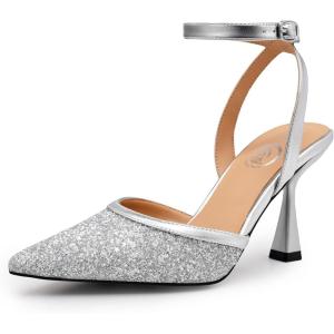 image:imageTrary Heels for Women Slingback Pointed Toe Stiletto Heels Ankle Strap Heeled Sandals Comfortable Womens Pumps 335 Heel Work Party Wedding Dress ShoesSilver
