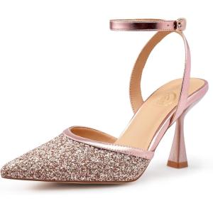 image:imageTrary Heels for Women Slingback Pointed Toe Stiletto Heels Ankle Strap Heeled Sandals Comfortable Womens Pumps 335 Heel Work Party Wedding Dress ShoesRose Gold