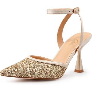 image:imageTrary Heels for Women Slingback Pointed Toe Stiletto Heels Ankle Strap Heeled Sandals Comfortable Womens Pumps 335 Heel Work Party Wedding Dress ShoesGold