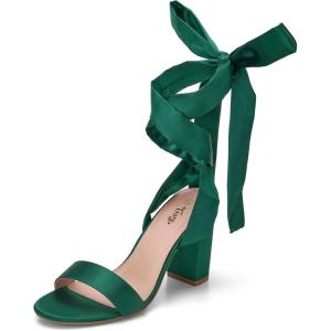 image:imageTrary Pink Purple Nude Red Black Heels for Women Lace Up Chunky Heels for Women Strappy Heels for Women Sandals High Platform Stripper Heels Comfortable Wide Width Tie Up Heels 3 Inch Open ToeGreen