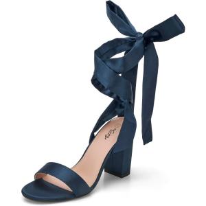image:imageTrary Pink Purple Nude Red Black Heels for Women Lace Up Chunky Heels for Women Strappy Heels for Women Sandals High Platform Stripper Heels Comfortable Wide Width Tie Up Heels 3 Inch Open ToeNavy Blue