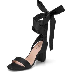 image:imageTrary Pink Purple Nude Red Black Heels for Women Lace Up Chunky Heels for Women Strappy Heels for Women Sandals High Platform Stripper Heels Comfortable Wide Width Tie Up Heels 3 Inch Open ToeSilk Black