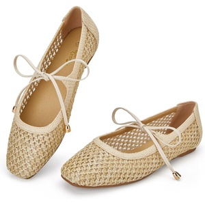 image:imageTrary Mary Jane Shoes Women Woven Flats for Women Dressy Ballet Flats Spring Summer Squared Toe Lace Up Mary Jane Flats ShoesBeige