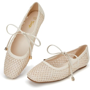 image:imageTrary Mary Jane Shoes Women Woven Flats for Women Dressy Ballet Flats Spring Summer Squared Toe Lace Up Mary Jane Flats ShoesWhite