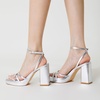 image:imageTrary Gold amp White Heels  Square Toe 3 inch Platform Strappy amp Block Heels for Wide Feet Ankle Strap Y2k Shoes for PromSilver Pu