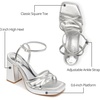 image:imageTrary Gold amp White Heels  Square Toe 3 inch Platform Strappy amp Block Heels for Wide Feet Ankle Strap Y2k Shoes for PromSilver Pu