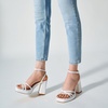 image:imageTrary Gold amp White Heels  Square Toe 3 inch Platform Strappy amp Block Heels for Wide Feet Ankle Strap Y2k Shoes for PromWhite Pu