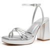 image:imageTrary Gold amp White Heels  Square Toe 3 inch Platform Strappy amp Block Heels for Wide Feet Ankle Strap Y2k Shoes for PromSilver Pu