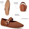 image:imageTrary Knit Flats for Women Square Toe Ballet Flats with Buckle Straps Mary Jane Shoes Women Comfortable Casual Dress Shoes for Work Daily WearKnitbrown