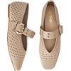 image:imageTrary Knit Flats for Women Square Toe Ballet Flats with Buckle Straps Mary Jane Shoes Women Comfortable Casual Dress Shoes for Work Daily WearNude