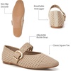 image:imageTrary Knit Flats for Women Square Toe Ballet Flats with Buckle Straps Mary Jane Shoes Women Comfortable Casual Dress Shoes for Work Daily WearNude