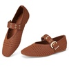 image:imageTrary Knit Flats for Women Square Toe Ballet Flats with Buckle Straps Mary Jane Shoes Women Comfortable Casual Dress Shoes for Work Daily WearKnitbrown