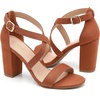 image:imageTrary Womens Block Chunky Heel Sandals for Women Open Toe Adjustable Cross Ankle Strap Dress Shoes Walking Wedding Evening Bridal HeelsBrown