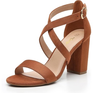 image:imageTrary Womens Block Chunky Heel Sandals for Women Open Toe Adjustable Cross Ankle Strap Dress Shoes Walking Wedding Evening Bridal HeelsBrown
