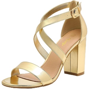 image:imageTrary Womens Block Chunky Heel Sandals for Women Open Toe Adjustable Cross Ankle Strap Dress Shoes Walking Wedding Evening Bridal HeelsGold