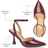 image:imageTrary Heels for Women Slingback Pointed Toe Stiletto Heels Ankle Strap Heeled Sandals Comfortable Womens Pumps 335 Heel Work Party Wedding Dress ShoesPatent Burgundy