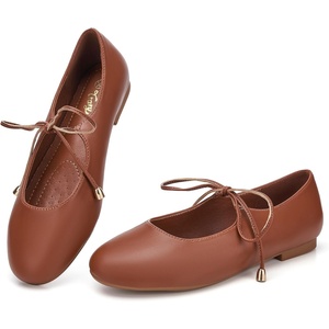image:imageTrary Mary Jane Shoes Women Lace Up Ballet Flats DressBrown