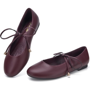 image:imageTrary Mary Jane Shoes Women Lace Up Ballet Flats DressBurgundy